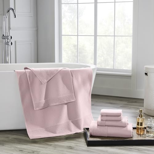 Modern Threads Waffle-Rib 6-Piece Towel Set – Premium Cotton Bath Towels, Ultra-Absorbent & Soft, Elegant Waffle Texture for Bathroom & Spa, Petal - color: Petal
