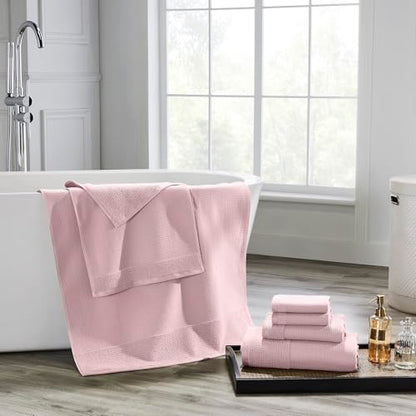 Modern Threads Waffle-Rib 6-Piece Towel Set – Premium Cotton Bath Towels, Ultra-Absorbent & Soft, Elegant Waffle Texture for Bathroom & Spa, Petal - color: Petal