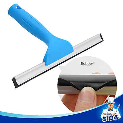 MR.SIGA Professional Window Squeegee & Microfiber Window Scrubber, 10 inch | 2 in 1 squeegee window cleaner tool - size: 10-inch