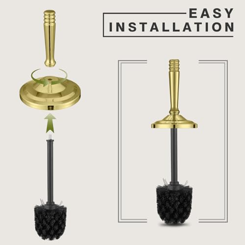 Gold Toilet Brush and Holder Set，Toilet Bowl Brush and Holder | Heavy Duty Toilet Brush for Bathroom, Stainless Steel Toilet Cleaner Brush,Deep Cleaning,Space Saving,Covered Brush - color: Gold01