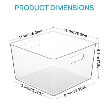 Vtopmart 8 Pack Extra Large Clear Storage Bins, 11x11 Cube Organizer | Acrylic Cube Storage Bins, Plastic Containers with Handle for Pantry, Kitchen, Closet, Laundry Room, Bathroom, Under Sink - size: Without Lid