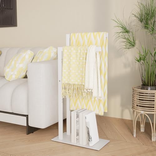 Yawinhe 2 Tier Free Standing Towel Rack,31.5in Towel Drying Rack,White | Blanket Holder with Marble Base;Tall Towel Drying Rack Outdoor; Metal Towel Stand for Bathrooms;Hand Holder for Bathroom - color: White