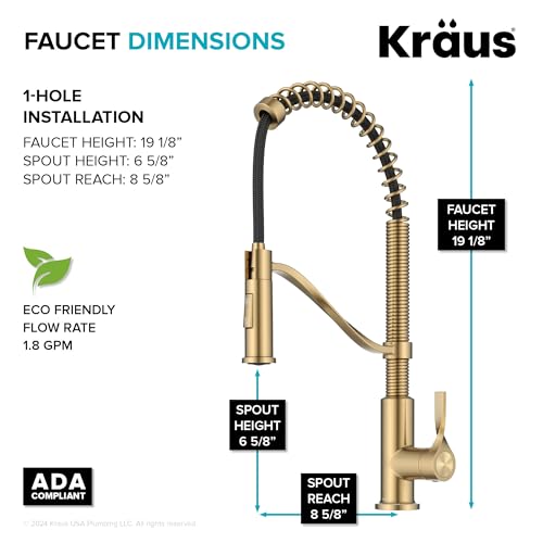 KRAUS Torak Pull Down Kitchen Faucet in Spot-Free Brushed Brass with Commercial Style Spring Spout, 2 Function Sprayer, Pre-Attached Water Lines, and Mounting Hardware, KPF-2635SFBB - color: Spot Free Brushed Brass, style: Commercial Faucet