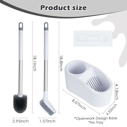 Toilet Brush and Holder Set,Toilet Bowl Brush + Flat Scrubber Brush,with Hangable Long Handle,Ventilated Base, Durable Nylon Bristles,Toilet Cleaner Brush for Bathroom RV Toilet Deep Cleaning