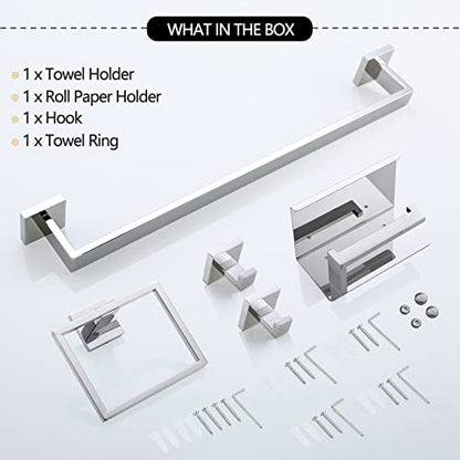 Bathroom Towel Bar Set Toilet Paper Holder with Shelf, Polished Chrome Bathroom Accessories Set, 23.6 Inch Towel Bar Towel Ring Towel Hook 5-Piece Bathroom Hardware Set - color: Polished Chrome