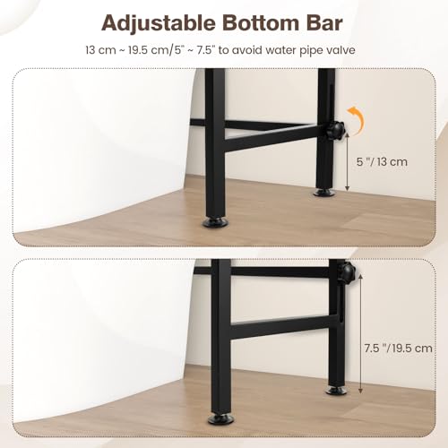 Giantex Over The Toilet Storage Shelf, 3-Tier Freestanding Space Saver Above Toilet with 4 Hooks, Adjustable Bottom Bar, Over Toilet Bathroom Organizer for Restroom, Laundry, Easy Assembly - color: Grey + Black