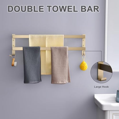 Double Towel Bar Towel Racks for Bathroom, Bath Towel Holders Wall Mount, Stainless Steel Towels Shelves Towel Rail, 2-Tiers (Brushed Gold, 28 Inches) - color: Brushed Gold, size: 28 Inches