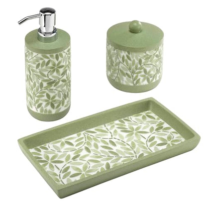 Avanti Linens - Bath Set, 3pc Countertop Accessories, Resin Lotion Pump, Covered Jar & Vanity Tray (Stratford Collection, Green) - size: 3pc Bath Set