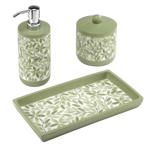 Avanti Linens - Bath Set, 3pc Countertop Accessories, Resin Lotion Pump, Covered Jar & Vanity Tray (Stratford Collection, Green) - size: 3pc Bath Set