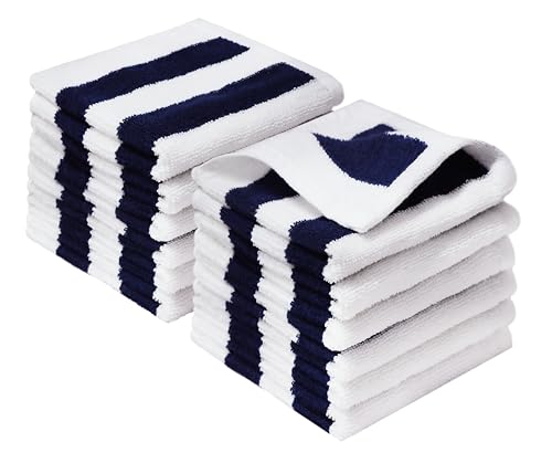 ORIGINAL KIDS Wash Cloths - 100% Cotton Set of 12 Cabana Stripe Washcloths | Yarn Dyed Navy Stripe Terry Wash Towels - 12x12 Soft Quick Dry Absorbent Gentle Face Towels for Bath Toddlers Daycare Travel - color: Navy White, size: 12 Pack Washcloth
