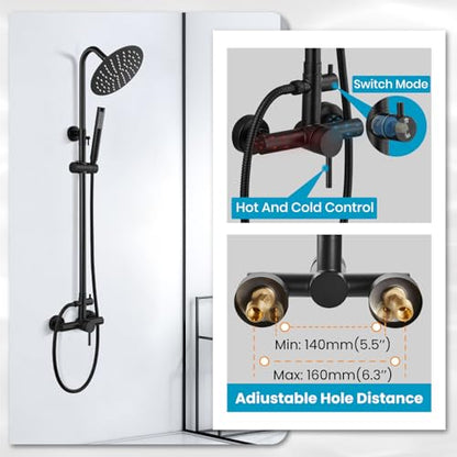 gotonovo 304 Stainless Steel Outdoor Shower Fixtures Exposed,Matte Black | 8 Inch Rain Showerhead with Handheld Sprayer Outdoor Outside Shower Kit System Faucet Head Valve Wall Mount for Pool Backyard - color: Black