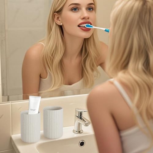Ceramic Toothbrush Holders, Bathroom Tooth Brush Holder Set, Speckled Bathroom Cups Tumbler, Reusable Toothbrush Mouthwash Cup, Toothpaste Holder Toothbrush Organizer for Bathroom Counter - color: Beige