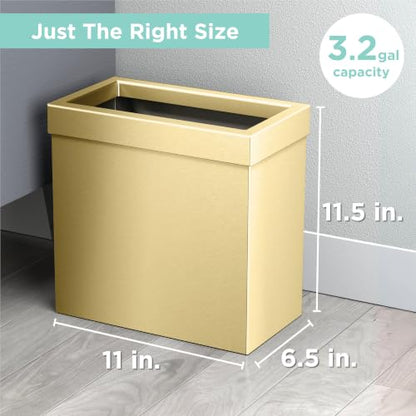 Gatco Modern Rectangle Wastebasket, Brushed Brass - Stainless Steel Trash Can with Removable Lid, Leakproof, 3 Gallon Capacity for Bathroom, Bedroom, Kitchen, or Office - color: Brushed Brass