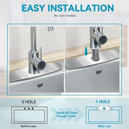 MAAYAYA 10" Kitchen Faucet Escutcheon, Deck Plate, 1 or 3 Hole, Grey | Golden 304 SS, Fits 8" Widespread 1 or 3 Hole Sinks, for Pull-down Kitchen Faucet, Cover Extra Holes, Foam Gasket Included - color: Gray