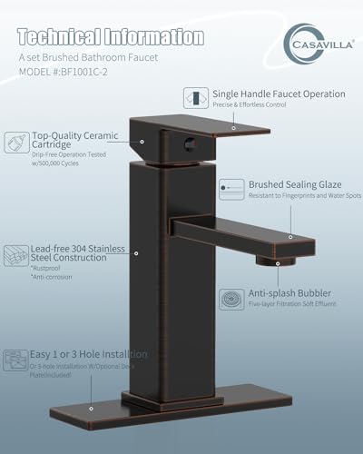 Bathroom Sink Faucet-2 Sets, Oil Rubbed Bronze Bathroom Faucet with Pop-up Drain and 6 Inch Deck Plate, Single Handle for Modern Farmhouse RV Sink (2 Holes) - color: 4.Oil Rubbed Bronze, style: Short*2
