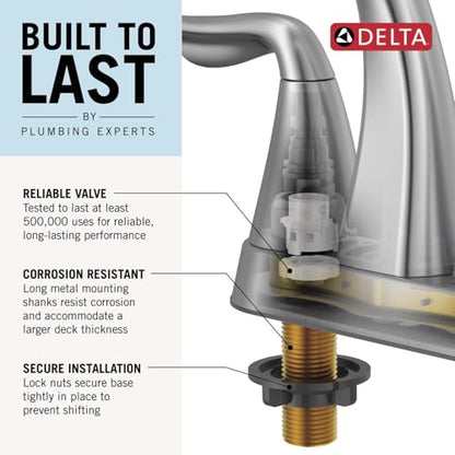Delta Faucet Nicoli Centerset Bathroom Faucet, Brushed Nickel 2-Handle Bathroom Faucet, Delta Bathroom Sink Faucet, Brushed Nickel 3-Hole Bathroom Faucet, Stainless 25849LF-SS - color: Stainless