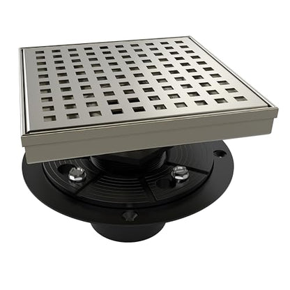 6 Inch Square Shower Drain Nickel Floor Drain with Flange Square Holes Pattern Cover Grate Removable SUS304 Stainless Steel Watermark&CUPC Certified Brushed Nickel - color: Brushed Nickel, size: 6 Inch