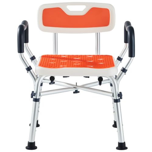 Shower Chair for Inside Shower, Padded Shower Seat Chair with Arms and Back, 6-Level Adjustable Shower Stool Chair for Elderly and Disabled, 550 LB Heavy Duty Handicap Shower Bath Chair | Shower Seat for Inside Tub 6-Height Adjustable,Shower Chair with Ar