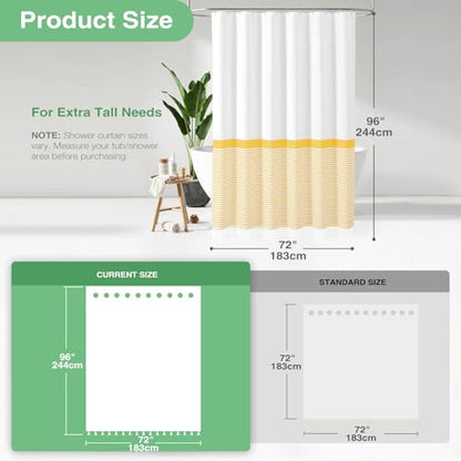 Extra Long Shower Curtains, 96 Inch Long Farmhouse Boho Yellow Striped Fabric Tassel Shower Curtains for Bathroom, Tall Bohemian Textured Cloth Shower Curtain Set with Hooks, Yellow, 72x96 - color: A. Yellow, size: 72"W x 96"L (Pack of 1)