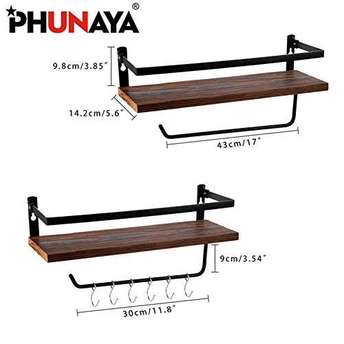 PHUNAYA Floating Shelves,Wall Mounted Shelf for Kitchen,Living Room,Bedroom,Bathroom Storage,Rustic Wood,Set of 2(Brown) - color: Brown