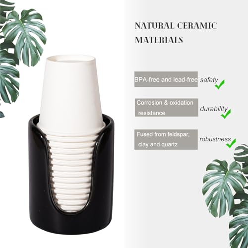 Ceramic Bathroom Cup Dispenser, Fits 3–4 Oz Cups, 1 Pack, Black | Small Countertop Cup Holder for Mouthwash & Rinsing – Non-Slip Base, Easy-Access Design, Kitchen & Bathroom Ready - color: Black, size: 1 Pack