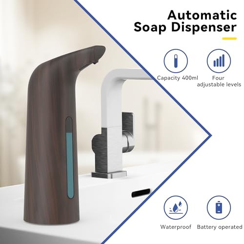 Automatic Soap Dispenser, 13oz/400ml for Bathroom & Kitchen | 4-Level Adjustable Touchless Hand Soap Dispenser ,Battery Operated Electric Dispenser, Plastic Material Soap Holder - color: Deep Grain
