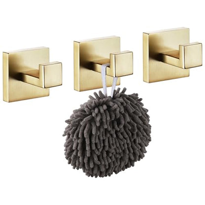KOKOSIRI Bath Robe Hook Wall Mount Square Towel Hook Coat Hook Bathroom Kitchen Garage Heavy Duty SUS 304 Stainless Steel 3 Pack Brushed Gold B1010BG-P3 - color: Brushed Gold, size: 3 Pack