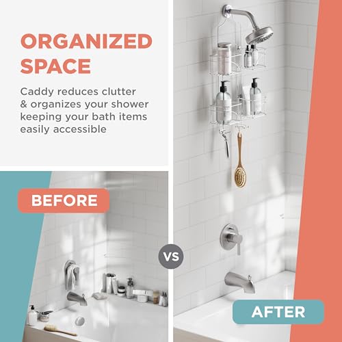 Zenna Home Shower Caddy Hanging Bathroom Organizer, Steel Shower Shelves with 4 Sliding Baskets and Built in Hooks, Accomodates Hose for Handheld Shower Head Storage System, Chrome - color: Chrome