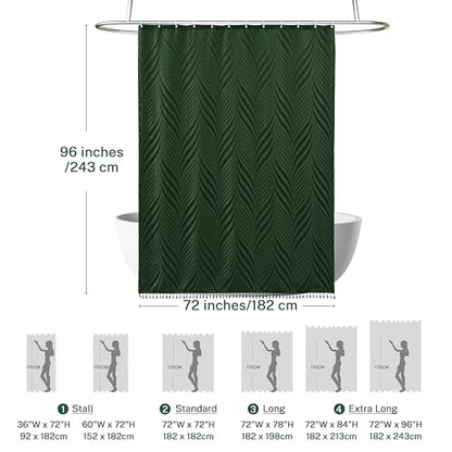 Siiluminisoy Extra Long Shower Curtain Dark Green 96 Inch Shower Curtain Boho Woven Fabric Tufted Leaves Textured Shower Curtains for Bathroom - color: Dark Green L, size: 72"W x 96"L (Pack of 1)