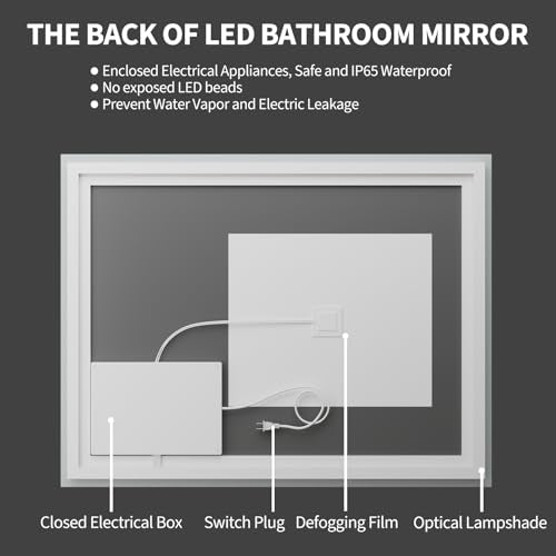 Koonmi 36x24 LED Bathroom Mirror, Shatterproof Mirror with Light | 90CRI Shatterproof Vanity Mirror with Backlit + Front Lit, Easy Install for Bathroom Hotel (IP65) - size: 36"L x 24"W