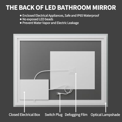 Koonmi 36x24 LED Bathroom Mirror, Shatterproof Mirror with Light | 90CRI Shatterproof Vanity Mirror with Backlit + Front Lit, Easy Install for Bathroom Hotel (IP65) - size: 36"L x 24"W