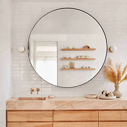 TEHOME 30 inch Black Round Mirror Circle Wall Mirror Circular Round Mirror for Bathroom Vanity, Entryway, Dresser or Mantel - color: Matt Black, size: 30"L x 30"W