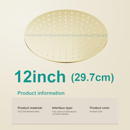 All Metal Rain Shower Head - Heavy Duty Stainless Steel, Easy Install, High Water Flow, Ultra-Thin Modern Design for Bathroom (F-Brushed Gold, 12) - color: Brushed Gold, size: 12