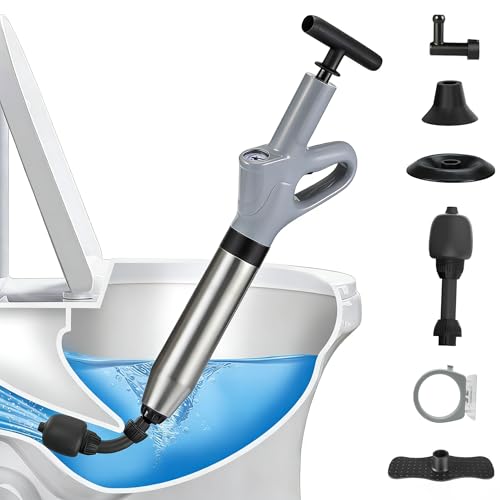 Toilet Plunger, High Pressure Drain Unclogger Plungers with Pressure Gauge, toilet auger Air Drain Blaster, Versatile Heavy Duty Clog Remover for Bathroom, Kitchen, Floor Drain (Gray) - color: Gray