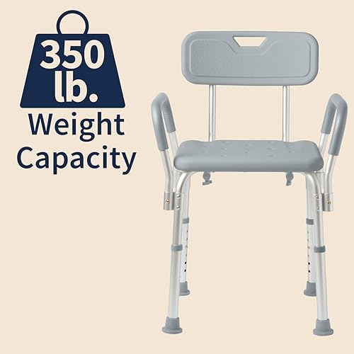 Dr. Dunley Bath Chair for Seniors, Shower Seat with Back, Suction Feet, Non-Slip Adjustable Height Shower Bench for Elderly, 350lb Weight Capacity - size: Backrest with Arms