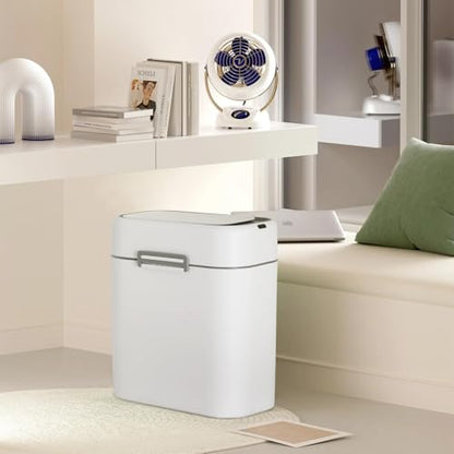 Bathroom Trash Can with Lid, Small Touchless Garbage bin, Automatic Motion Sensor Waste bin, Waterproof 2.2 Gallon Slim Trash Can for Home,(2 Set) - color: White (2 Set)