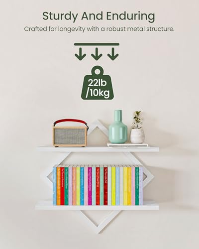 CHOEZON Floating Shelves, Set of 2 Wall Shelves, 2-Tier Hanging Shelves, Wall Shelf Set of 2, for Living Room, Bedroom, Kitchen, Office, Study, White TBJ01P2WB - color: White
