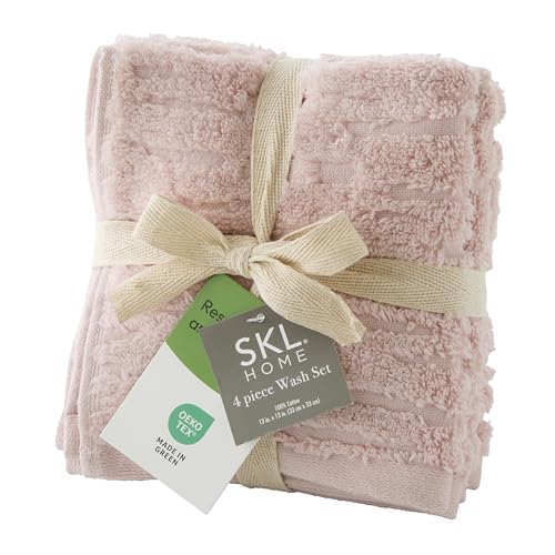 SKL Home CloudSoft 100% Cotton Luxury 4-Piece Washcloth Set, 520 GSM, Ultra Plush & Absorbent, Blush Pink - color: Blush Pink, style: Wash Cloths (Set of 4)
