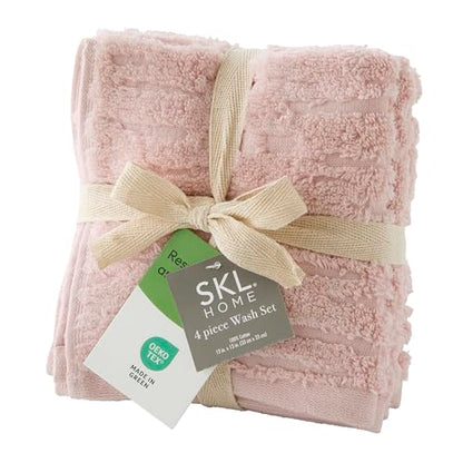 SKL Home CloudSoft 100% Cotton Luxury 4-Piece Washcloth Set, 520 GSM, Ultra Plush & Absorbent, Blush Pink - color: Blush Pink, style: Wash Cloths (Set of 4)