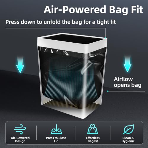 4.5 Gallon Slim Bathroom Touchless Trash Can, Automatic Smart Trash Can with Air-Press Bag Expander, Sensor Lid Waste Bin for Bedroom, Office & RV, White - size: 4.5 Gallon-P