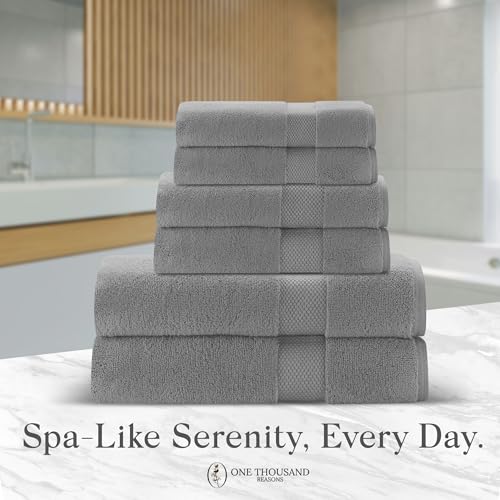 Premium Staple Cotton Bathroom Towel Set - Gray 600 GSM 6-Piece Luxury Bath Towel Set 1 Stripe - 2 Bath Towels, 2 Hand Towels & 2 Washclothes Set - High Absorbent & Quick Dry for Gym, Spa, Hotel - color: Gray - 1 Stripe