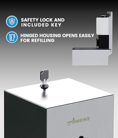 Commercial Automatic Wall-Mount Soap Dispenser, Stainless Steel | Touchless 800 mL commercial dispenser with stainless steel exterior, vertical window, keyed lock and 6 AA battery power. - color: 2003 Silver