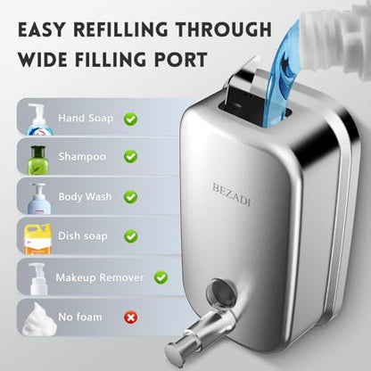 Stainless Steel Hand Soap Dispenser for Bathroom Kitchen 35fl oz/1000ml Wall Mount Liquid Soap Dispensers 8183 - size: 1000ml
