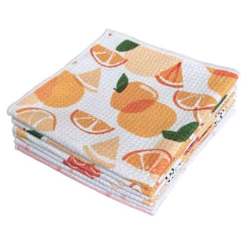 QUILTINA Dish Towels Set, 100% Cotton Waffle Weave Kitchen Towels 6 Pack, 14 x 14 Inches, Super Absorbent for Drying and Cleaning - color: Orange, size: 17 x 25 - 6 Pack