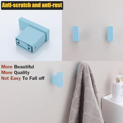 RANDOM Clear Sky Blue Towel Hooks for Bathrooms Square Shower Hooks Stainless Steel Wall Mount Coat Hook.96009-8CKB - color: Single Hook-Clear Sky Blue