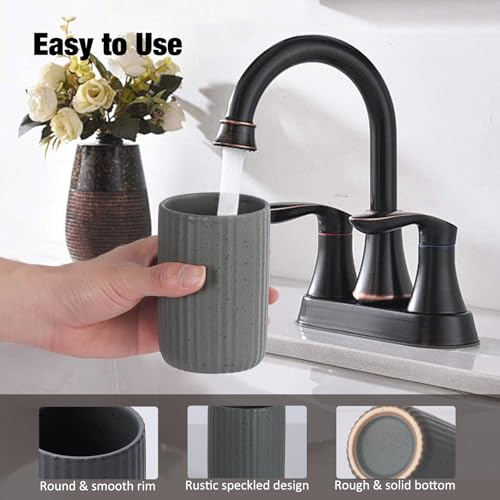 Ceramic Bathroom Tumbler, Ribbed Bathroom Toothbrush Holder Cups, Tooth Brush Holder Set, Reusable Toothbrush Mouthwash Cup, Toothpaste Holder Toothbrush Organizer for Bathroom Counter - color: Gray