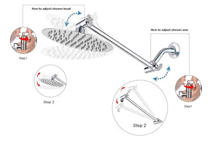 NearMoon Adjustable Shower Arm Universal Connection, Extension Arm, Adjust Angle to Upgrade Shower Experience, Easy to Install, Anti-leak (11 Inch, Chrome Finish) - color: Chrome Finish, style: 11 Inch Adjustale