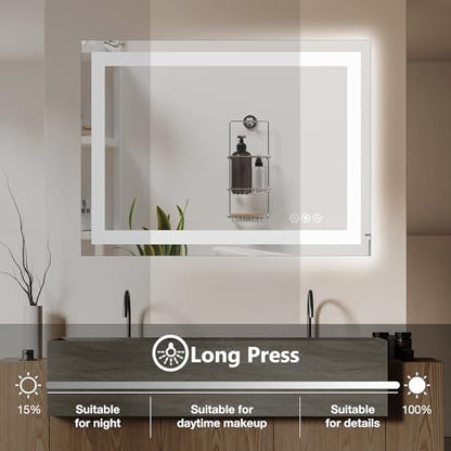 DUMOS 20"x28"1 Smart Anti-Fog LED Bathroom Mirror with Front Light & Backlit, 3 Color Temperatures, Dimmable, Memory Function, Rectangle Modern Vanity Mirror