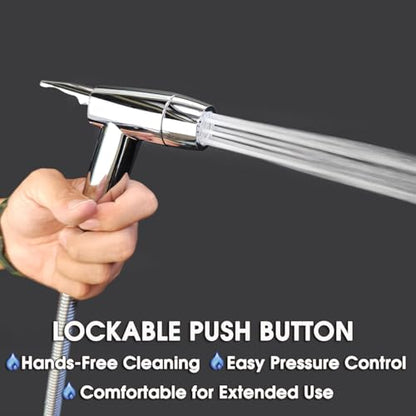Handheld Bidet Sprayer for Toilet, Lockable Push Button, 2 Spray Modes, High Pressure ABS Bidet Sprayer Set with Hose & T-Valve, Easy Install – Shiny Chrome - color: Shiny Chrome