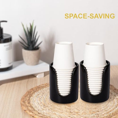 Ceramic Bathroom Cup Dispenser, Fits 3–4 Oz Cups, 2 Pack, Black | Small Countertop Cup Holder for Mouthwash & Rinsing – Non-Slip Base, Easy-Access Design, Kitchen & Bathroom Ready - color: Black, size: 2 Pack